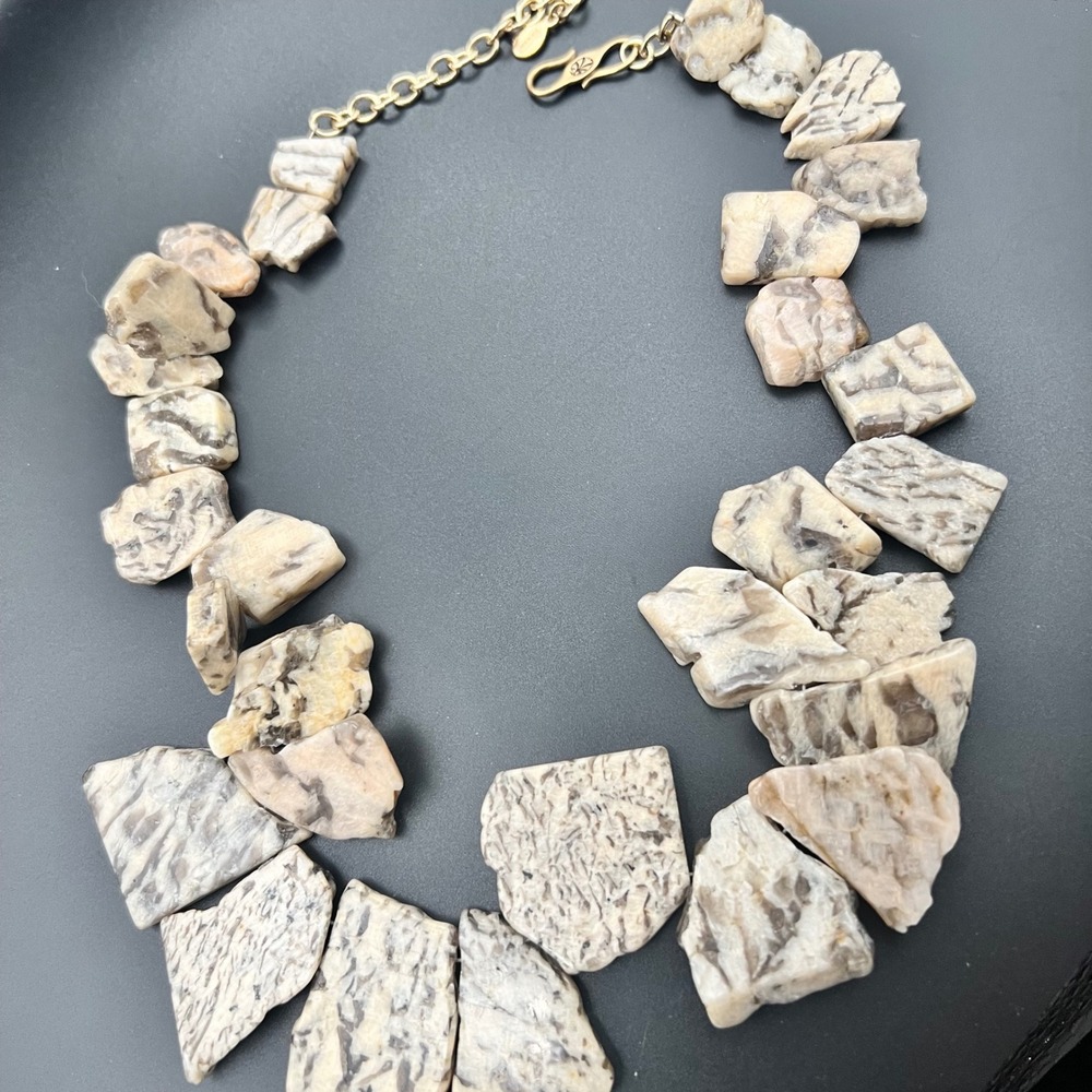 Barse Vintage Natural Stone Statement Necklace Glod Tone 17" Boho 90s - Picture 7 of 9